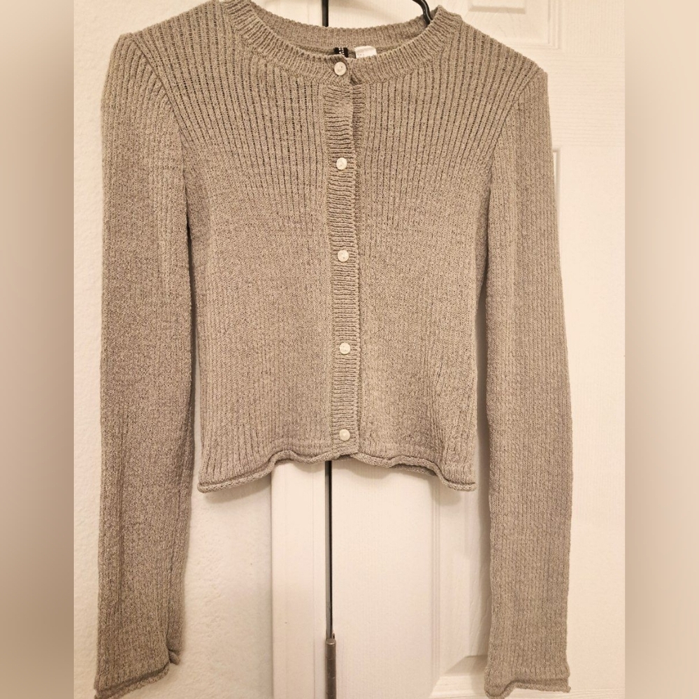 Dainty Sage Green Women's Semi-Cropped Cardigan - Small